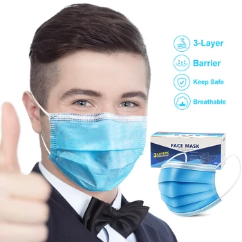 

IN STOCK 3 Layer MOUTH Mask hot sale 10/50Pcs Non-woven Disposable Elastic Mouth Soft Breathable Face Mask Drop shipping