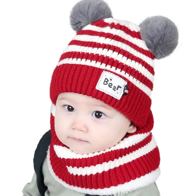 6-36 месяцев, Детский комплект с шапкой, зимние вязаные шапки и шарфы для маленьких девочек и мальчиков, милые бархатные теплые комплекты с шапкой и шарфом с героями мультфильмов