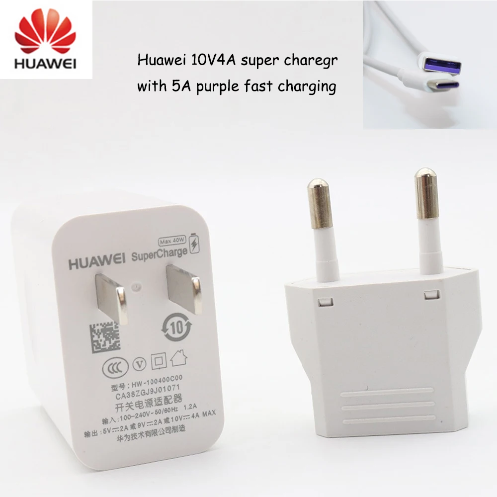 Оригинальное зарядное устройство huawei 10 в 4A Supercharge mate 20 pro RS P20 P30 pro Супер зарядка 40 Вт адаптер Honor Magic 2 view 20