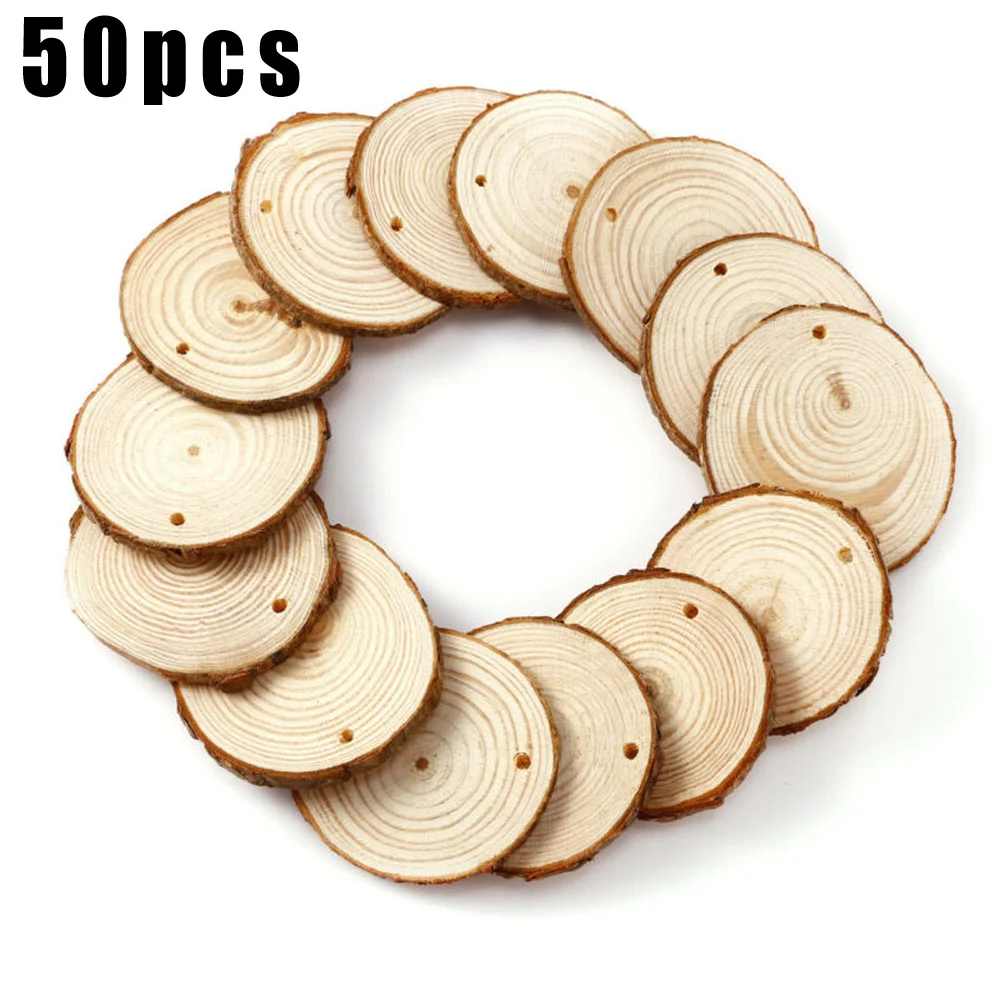 50pcs Wood Slices 5-6cm DIY Wooden Craft Log Slices Set Natural Tree Bark Round Shape New Arrival