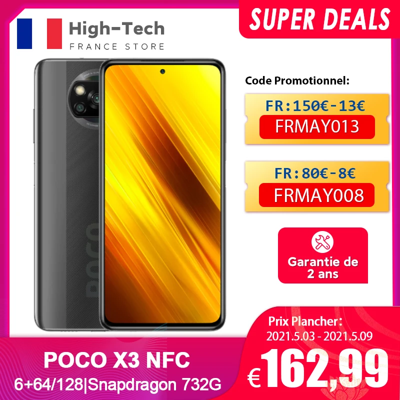 POCO X3 NFC 6GB + 64/128GB versión Global Smartphone 6,67 120Hz pantalla Snapdragon 732G 64MP Quad Cámara 20MP Selfie 5160mAh 33W