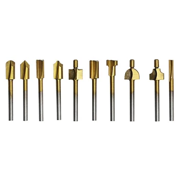 

BMBY-10 Pcs Set Box 3 Mm Hss Titanium Router Bits Wood Cutter Milling Fits Rotary Tool Engraving Machine Knife Sharpening Slot