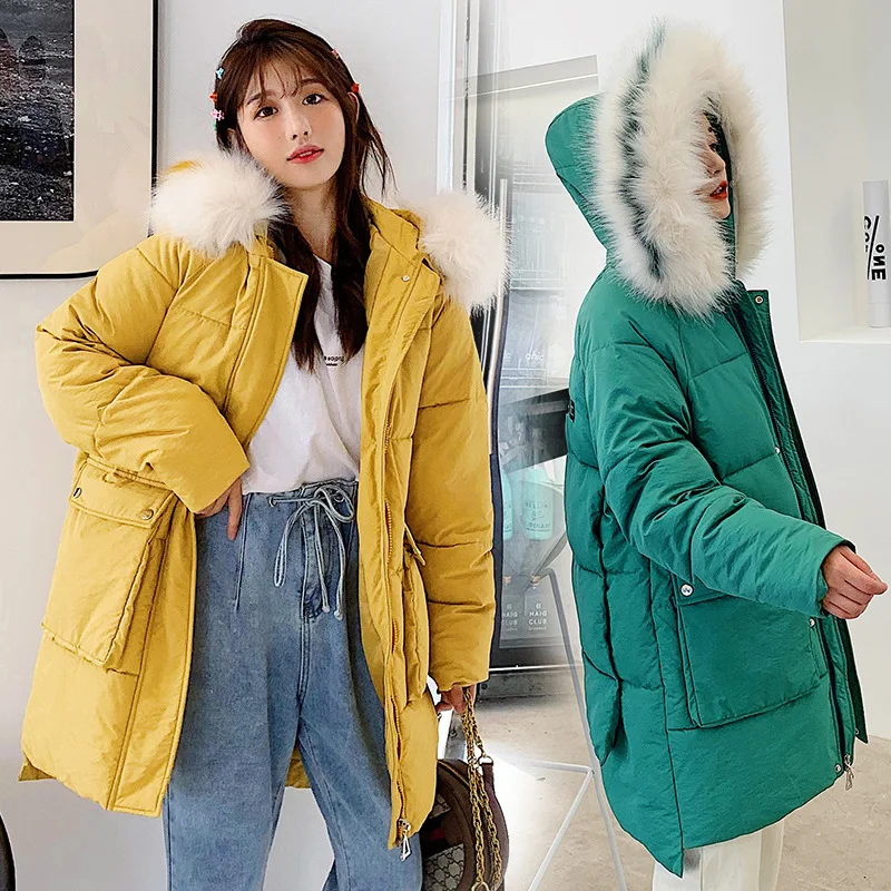 

2019 Winter New Style Korean-style Fashion Big Pocket Mid-length down Jacket Cotton-padded Clothes Hooded Cotton-padded Clothes