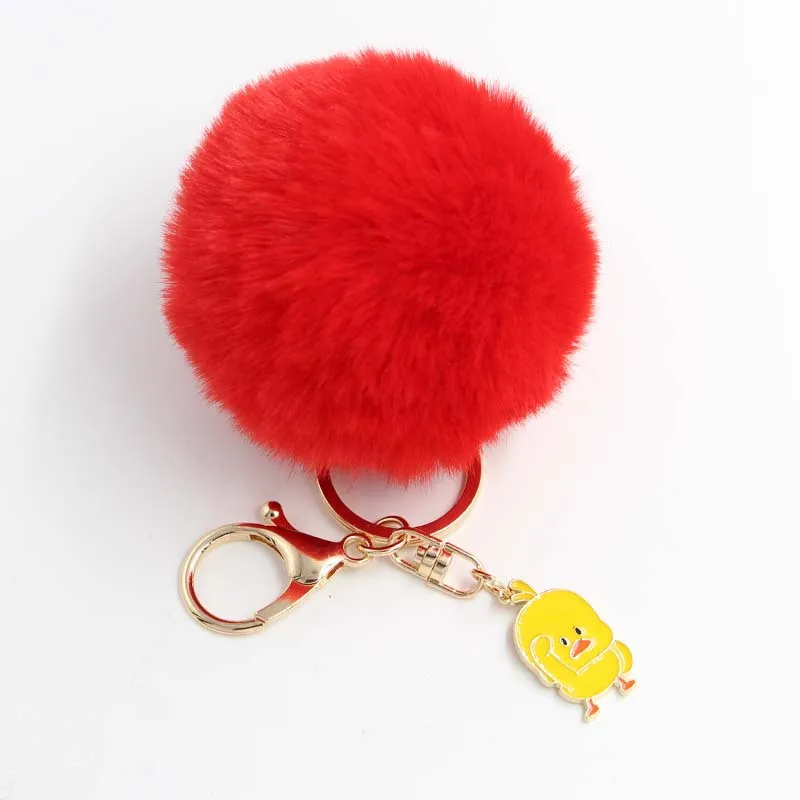 Cartoon Cute Yellow Duck Feather Ball Key Plush Toys Cute Chain Bag Car Pendant Animals Nature Pendant Keychain Plush Toys - Цвет: Red