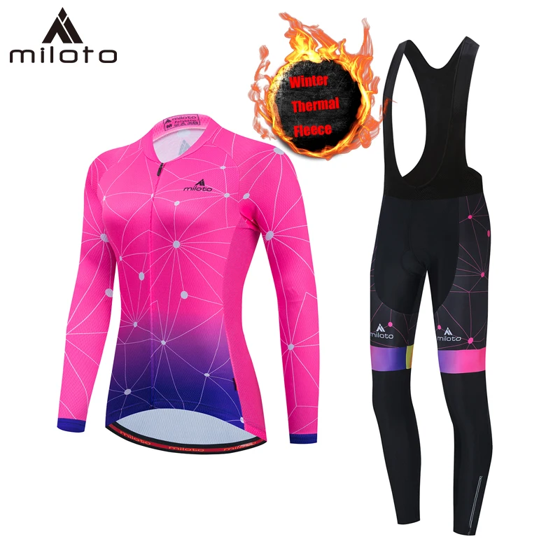 

MITOTO Winter Thermal Fleece Women Cycling Jersey Bib Pants Set Bicycle Road Clothing Dress Kit MTB Maillot Bike Clothes Suit