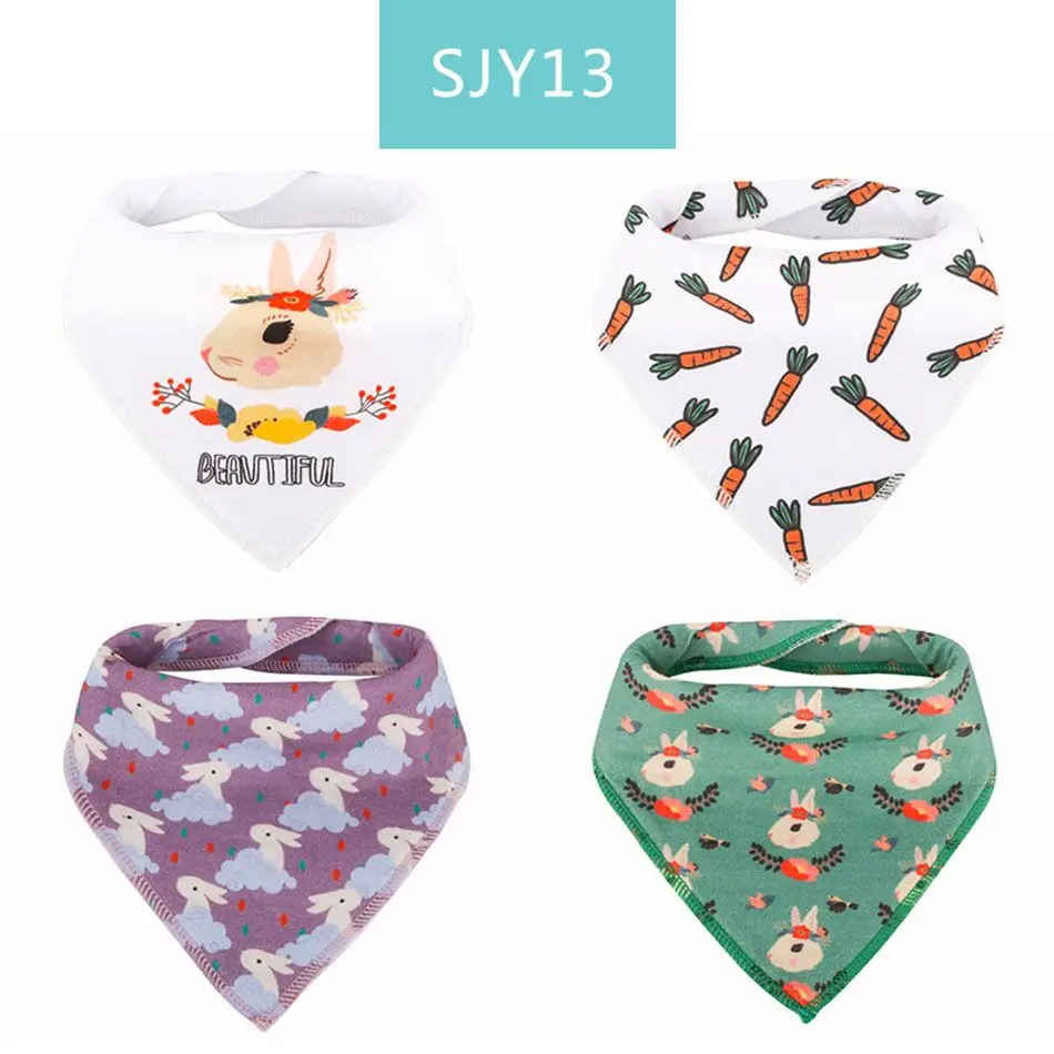 4 шт. Детские двухслойные нагрудники из хлопка|triangle head scarf|bandana bibssaliva towel |