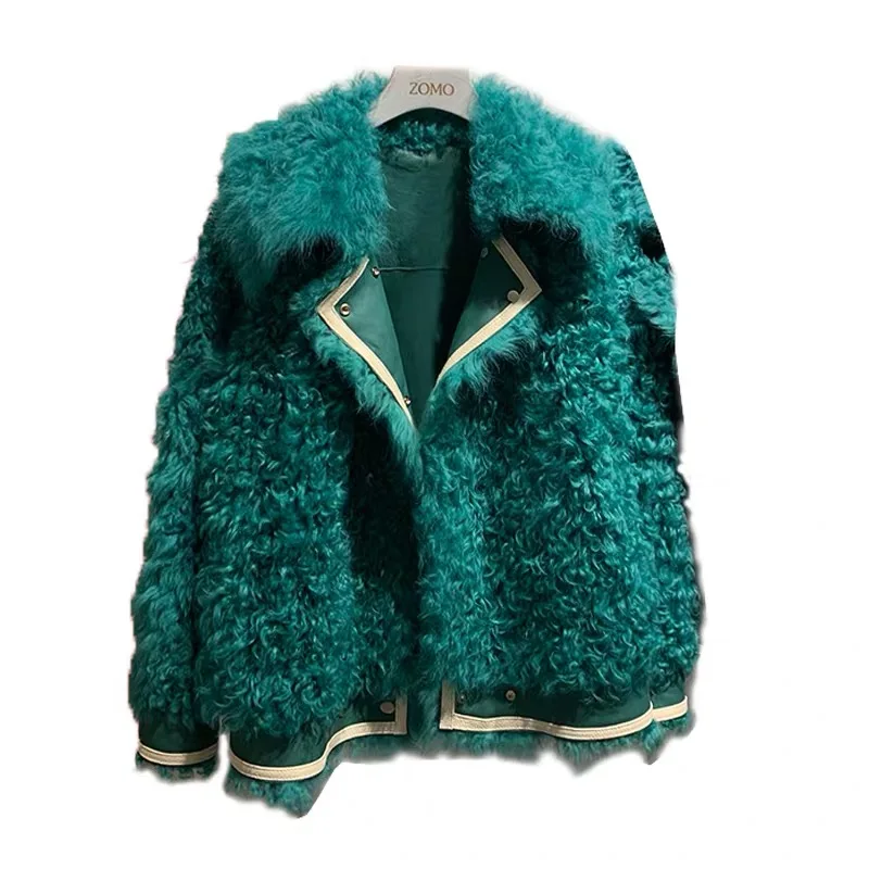 Зимнее женское пальто с натуральным мехом, натуральный мех Тосканы, овечья шерсть, натуральная кожа, Женская Роскошная одежда высокого качества - Цвет: Green