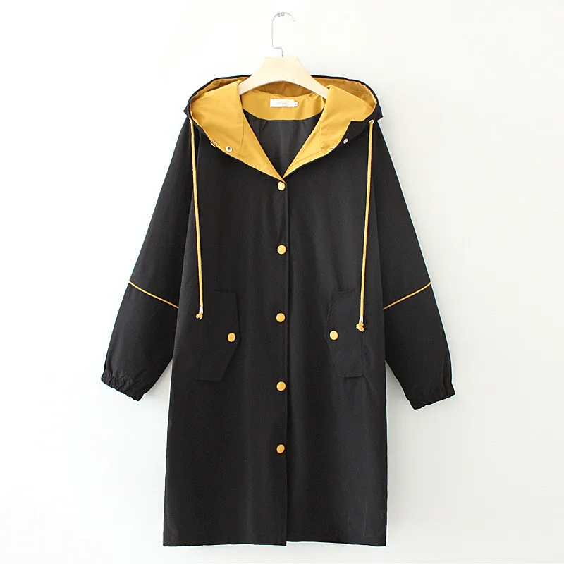 2020 Oversize hooded trench coat women spring autumn long outerwear fashion female loose casual tops windbreaker plus size G907