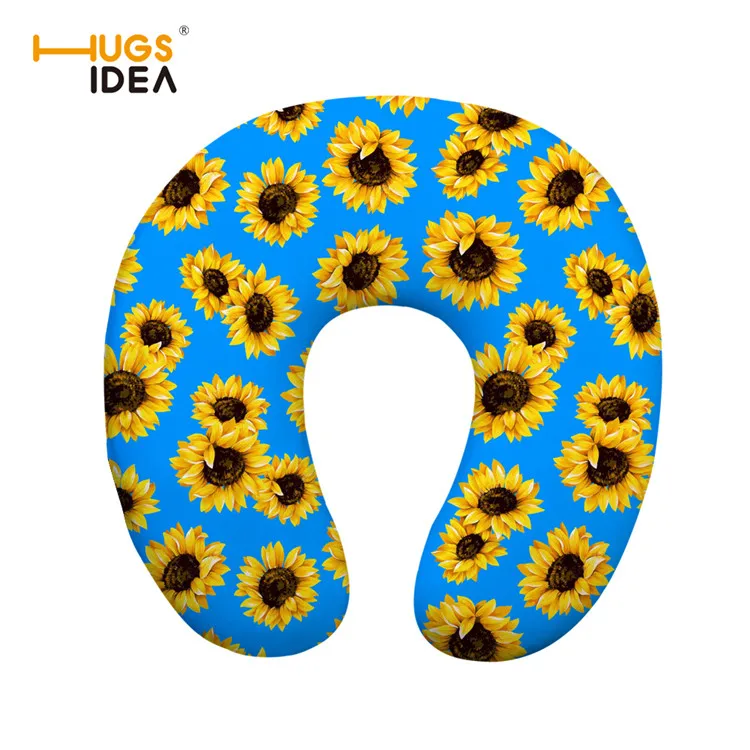 L5266CT HUGSIDEA Sunflowers напечатанная u-образная подушка для шеи для короткого отдыха Удобная офисная самолет для вождения ворс поддержка подушки для путешествий - Цвет: L5266CT