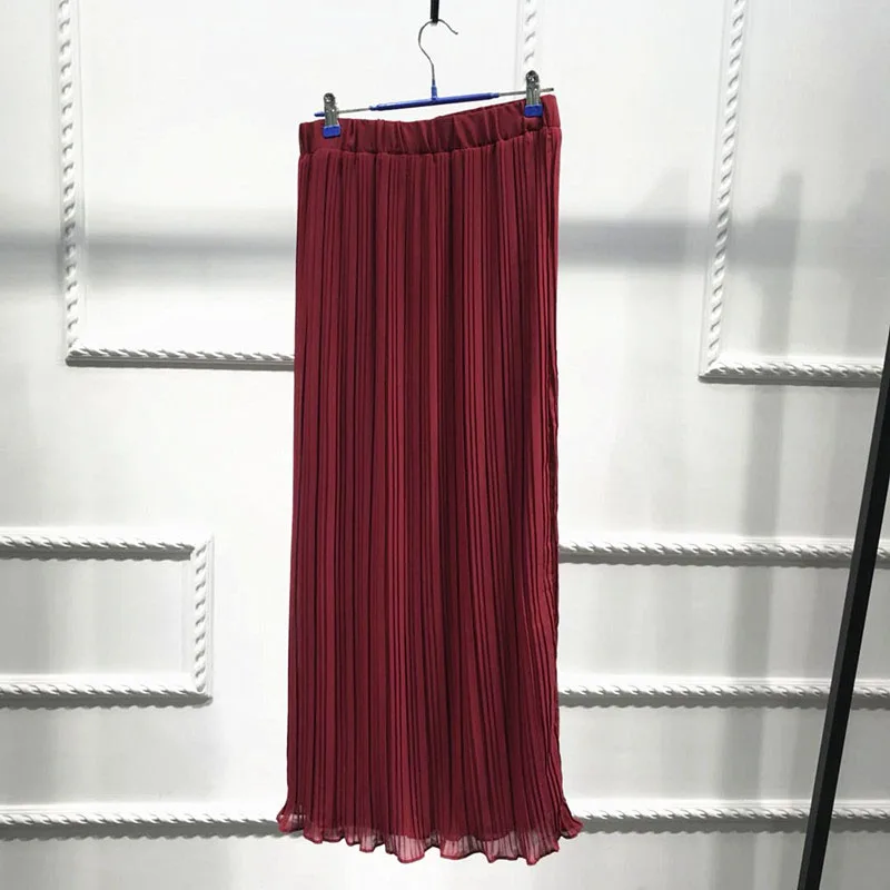 Faldas Largas Verano Mujer Moda Весна Осень Корейская женская шифоновая плиссированная длинная Макси юбка Jupe Longue Femme мусульманские юбки