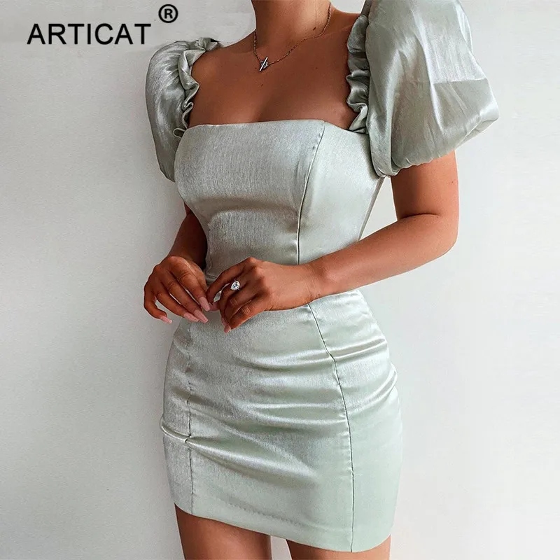 Женское облегающее платье Articat Короткое с открытыми плечами оборками и открытой