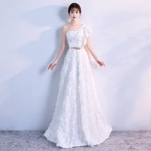 Стиль, вечернее платье подружки невесты, торжественное платье на одно плечо, кружевное, вышитое, облегающее, вечернее, для хоста, длинное, Сучжоу
