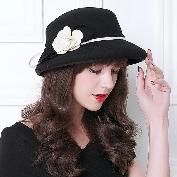 01910-HQ-FW125008 Зимняя шерстяная Цветочная официальная Женская Праздничная Панама женская уличная шляпа для отдыха