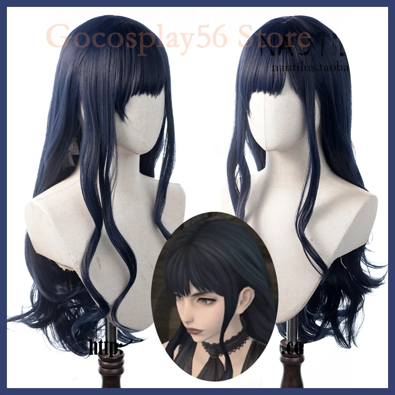 Ff14 Gaia Parrucca Fantasy Sniv Parrucca Cosplay Blu Scuro Capelli Sintetici Lunghi Ricci Resistente Al Calore Gioco Di Ruolo Gaia Cosplay