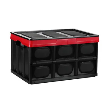 

Car Storage Box Storage Crate 28" Collapsible Plastic Storage Box Black Durable Stackable Folding Utility Crates with Lid