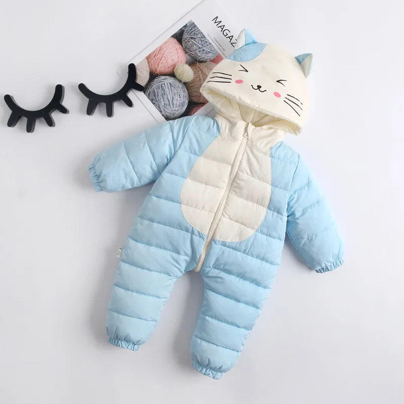 R132-Light blue Зимние детские комбинезоны для новорожденных от 6 до 18 месяцев, одежда для маленьких мальчиков и девочек, Детский комбинезон с рисунком, комбинезон для малышей, теплые комбинезоны для новорожденных - Цвет: R132-Light blue