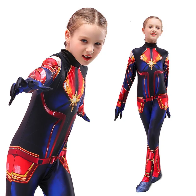 

Halloween Cosplay Girls Kid Clothes Captain Marvel Transforms Jumpsuit 6T-10T Carnival Superhero Role Play Prom Gown Costume