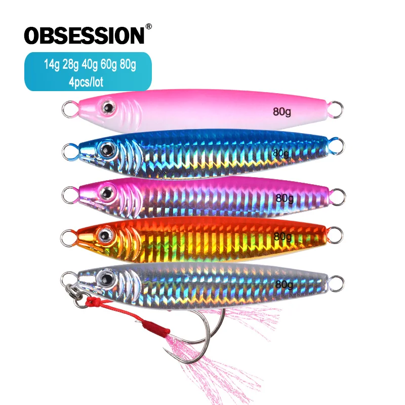 OBSESSION 4pcs 14g 28g 40g 60g 80g S Shape Slow Fall Jigging Lure Assist  Twin Hooks Micro Fishing Lure Casting Hard Bait Tackle - AliExpress