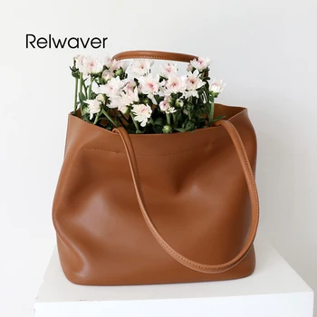 

Women's handbag genuine leather cowhide brown tote bag soft composite women bag casual ol big capacity hasp women's shoulder bag
