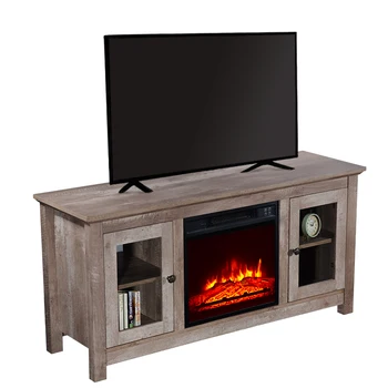 

51-Inch Fireplace TV Cabinet Log Cyan 1400W Single Color/Fake Firewood/Heating Wire/with Small Remote Control Movement Black
