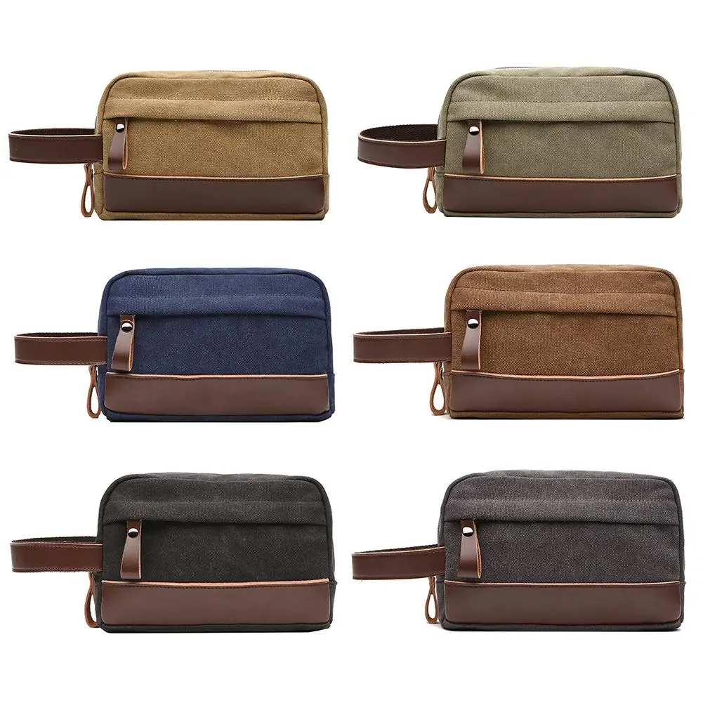 Vintage Men Travel Cosmetic Makeup Storage Canvas Toiletry Bag Shaving Dopp Kit