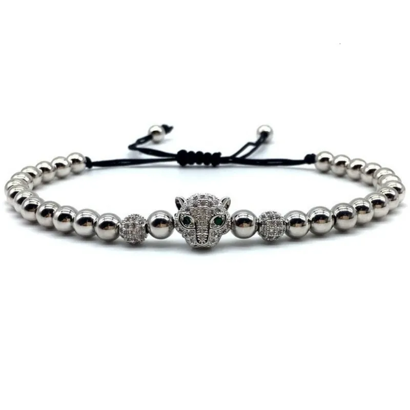 

2019 Punk Leopard Head Charm Men Bracelet Pave Cubic Zirconia Adjustable Disco Ball Beads Bracelet For Men Women Jewelry Gift