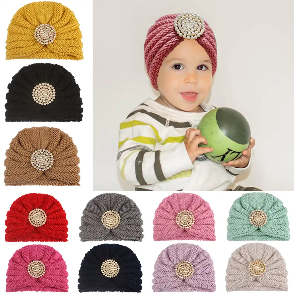 Chapeau En Laine Pour Enfants Mode Hiver Chaud Bebe Bonnet Tricote Bebe Infantile Perle Rides Doux Tete Echarpe Filles Garcons Tricot Turban Aliexpress