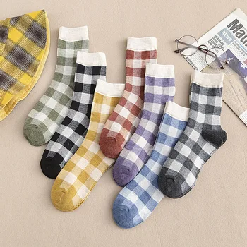 

Colorful Sock for Woman Long Adult Kawaii Ladies Soft Sox Cartoon Grid Socks Cotton Cute Spring Autumn Female Trendy Calcetines