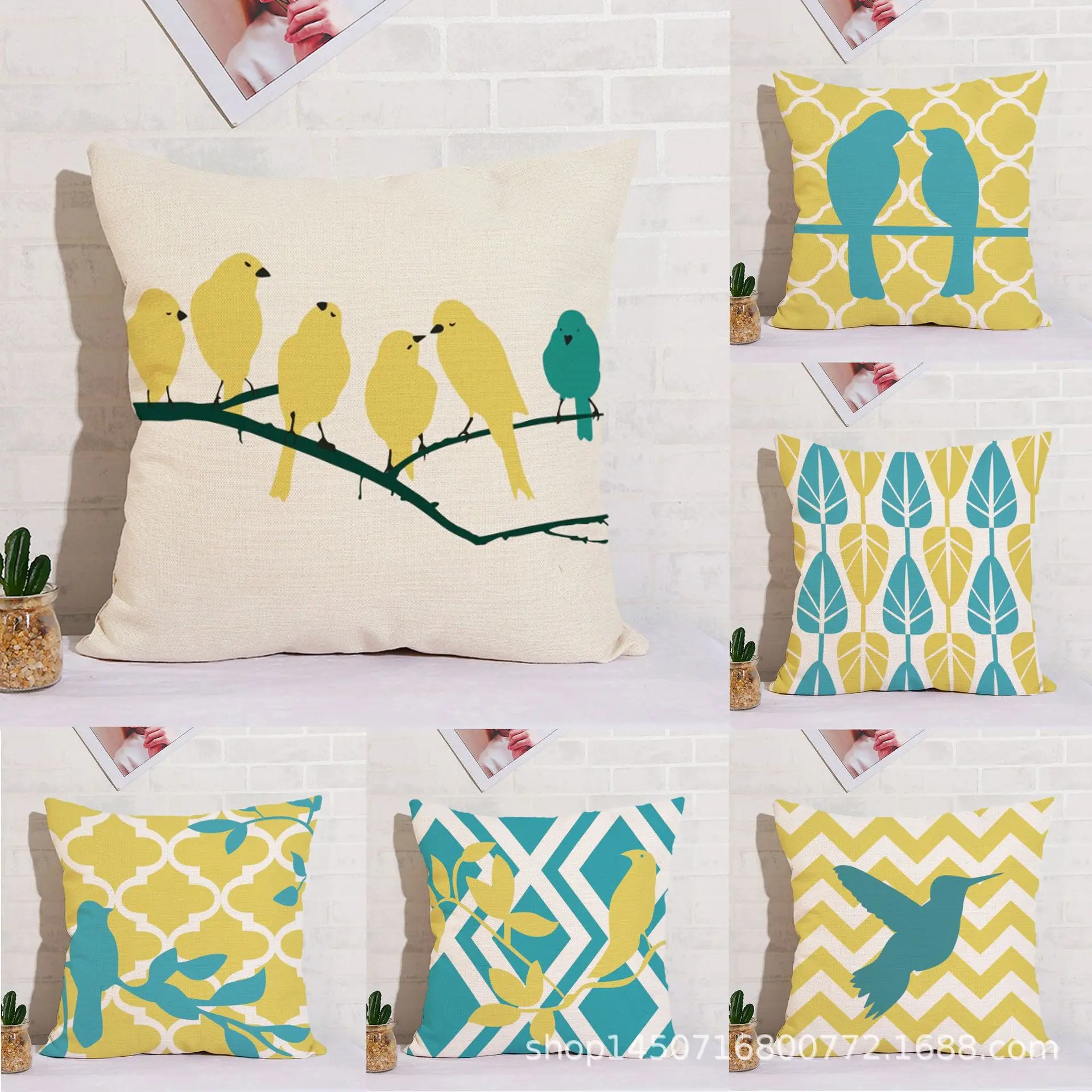 

Linen Bird Cushion Cover Home Decorative Pillows Cover for Sofa Car Nordic Style Decorative Pillow Case
