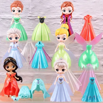 

Jasmine Anna Tinker Bell Elsa PVC Collectible Action Figure Can Change Clothes Princess Model Toy Princess Statues