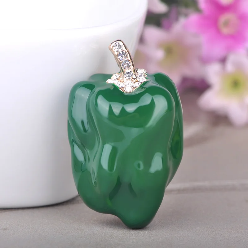 Blucome Fashion Red Chili Shape Brooch Gold Color Corsages Crystal Enamel Jewelry Women Girl Kids Accessories Suit Lapel Pins