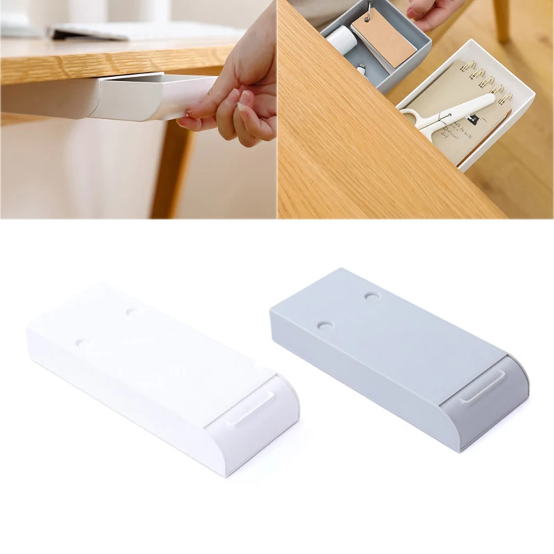 

Creative Hidden Storage Box Drawer Storage Under Seamless Pasting Stationery Pen Box Plastic Office Desk Small Drawer