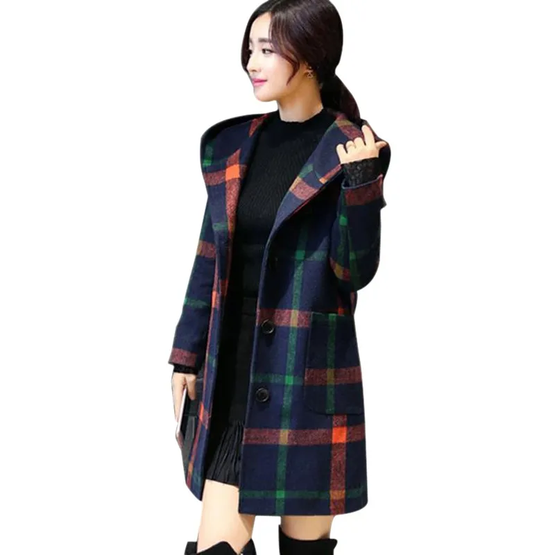 X зимнее женское пальто в британском студенческом стиле, новое модное шерстяное пальто средней длины в клетку с капюшоном Inha, легкое пальто в клетку