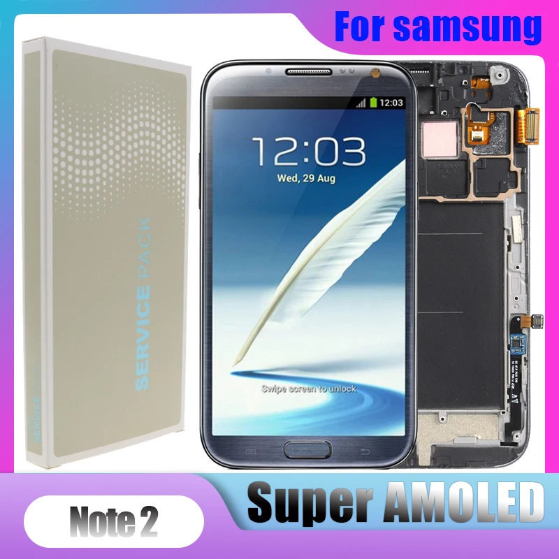 Original Super Amoled Lcd For Samsung Galaxy Note 2 N7100 Note2 Lcd Display With Frame Button Screen Touch Digitizer Assembly Mobile Phone Lcd Screens Aliexpress