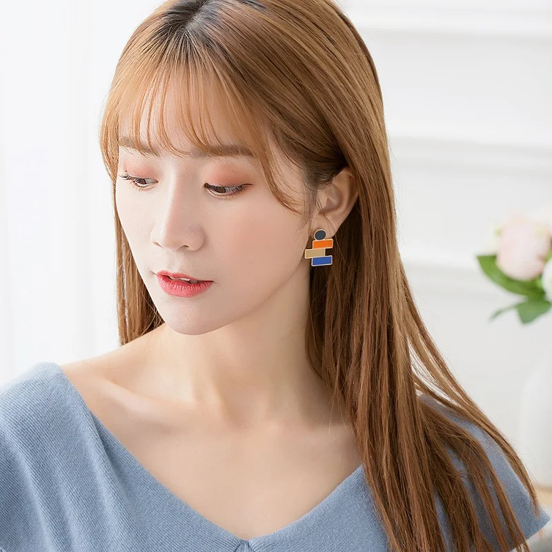 AOMU New Unique Vintage Geometric Elegant Modern Irregular Shining Hit Colorful Metal Drop Earrings for Women Party Jewelry