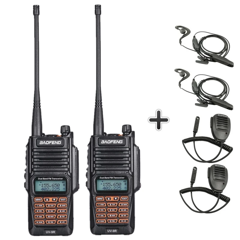 2 шт. Baofeng UV-9R 8 Вт 2200 мАч Водонепроницаемая рация Uhf Vhf IP67 Ham любительский CB радио UV9R Toki Woki крепление радио Мобильный UV 9R - Цвет: Add 2Headset 2MIC