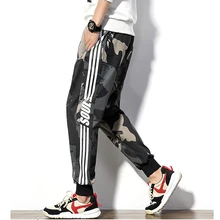 Мужские камуфляжные штаны, новинка, полиэстер, хип-хоп, для бега, спортивные штаны, мужские, боковая труба, аппликация, весна, осень, повседневные, модные брюки для мужчин