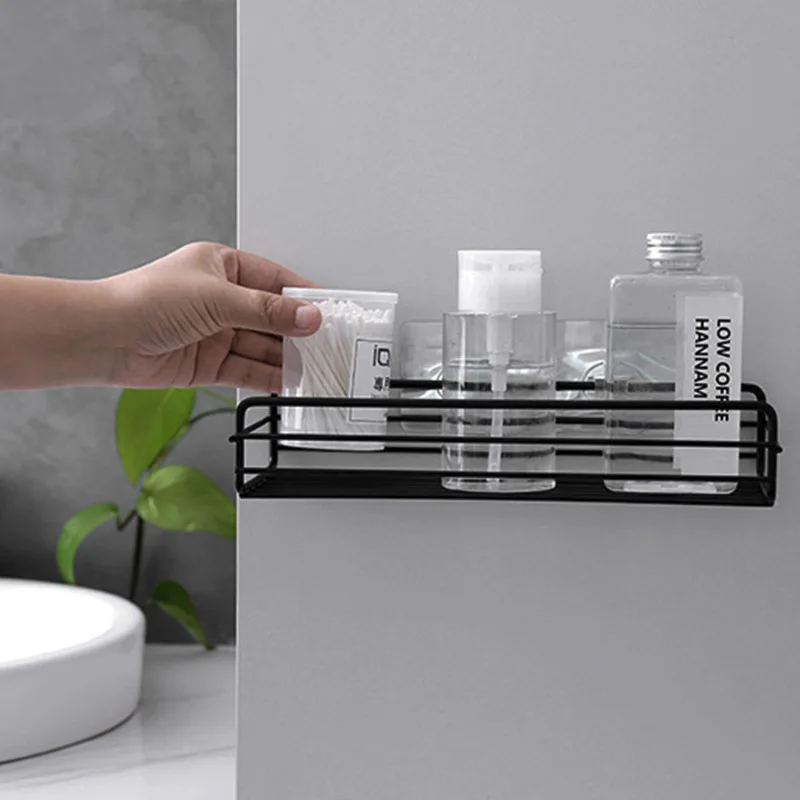 Wall Mounted Bathroom Shelves Floating Shelf Shower Hanging Basket Shampoo  Holder WC Accessories Kitchen Seasoning Storage Rack#