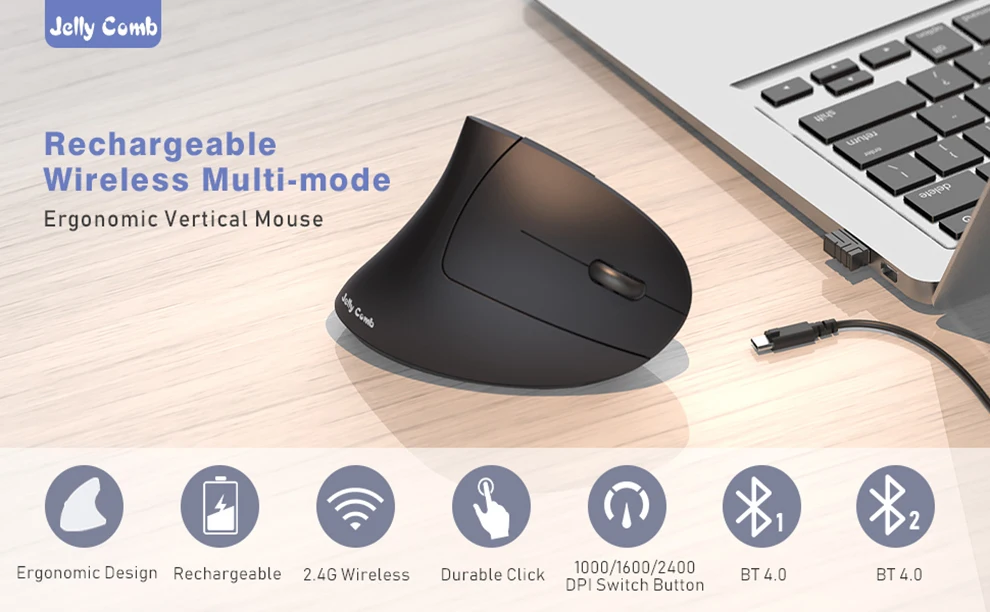 best wireless mouse Jelly Comb 2.4G+Bluetooth Ergonomic Mouse Rechargeable Wireless Gaming Mouse with 6 Buttons for 3 Devices wireless laptop mouse