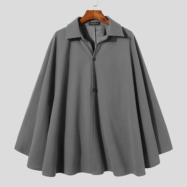 INCERUN Fashionable Ponchos New Men's Autumn Winter Casual Sleeveless Cloak Male Loose Comfortable Buttons Cape Coat S-5XL 2021 Light Gray