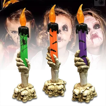 

LED Tealight Skull Skeletal Hand Home Battery Electronic Candles Light Creative Halloween Party Lamp Flickering Candles Lamp