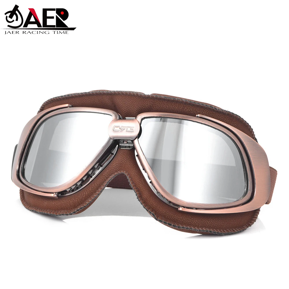 BJ Global Super Light Weight Scratch Resistant Brown Leather Racing Motocross motorbike goggles UV 