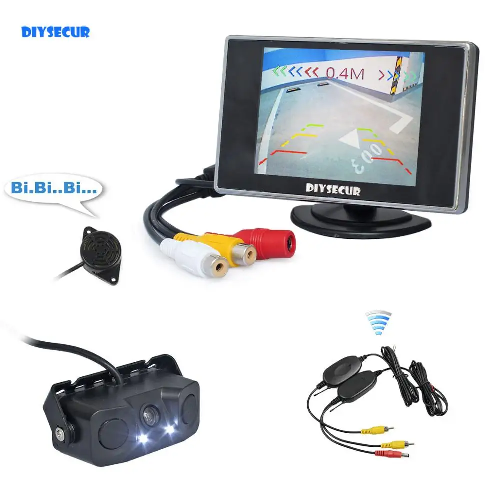 DIYSECUR беспроводной 3," TFT lcd Автомобильный монитор+ водонепроницаемый парковочный радар-Датчик реверсивная Автомобильная камера Система помощи при парковке