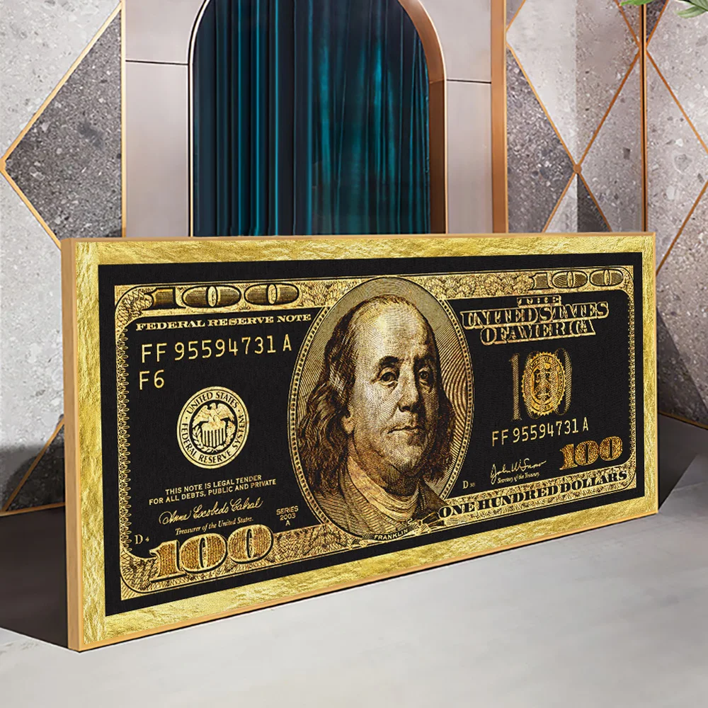 Gold 100 Dollar Bill Decoration Posters And Prints Living Room Modern Fashion Wall Art Cash Picture On No Frame Canvas Painting | Дом и сад