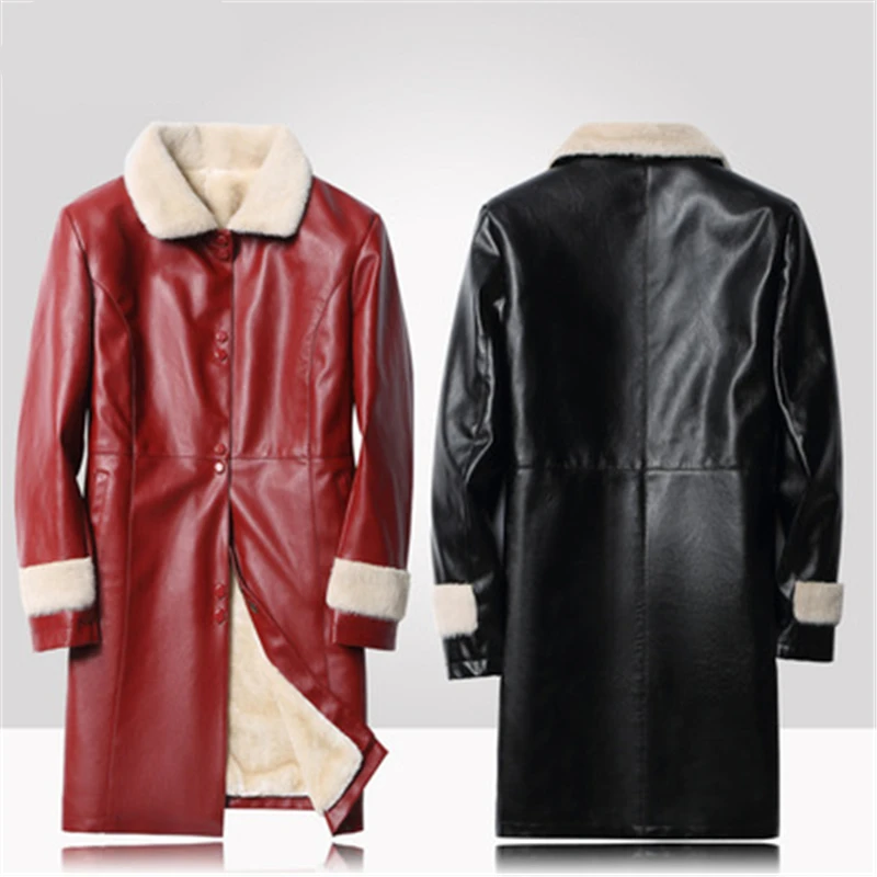 

2021 Winter Fashion New Mid-Length Lapel Long-Sleeved Middle-Aged And Elderly Plus Velvet Thick Warm Leather Jacket Female Trend