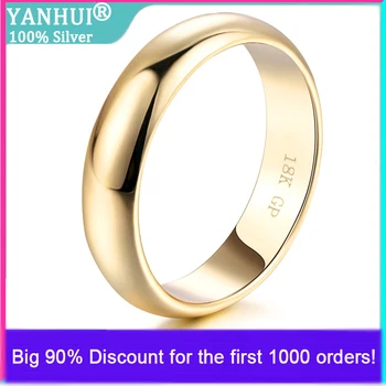 

YANHUI Simple Couple Round Rings 18K Yellow Gold Fashion Wedding Bands Fine Jewelry For Men&Women Lover Gift Daily Accessories