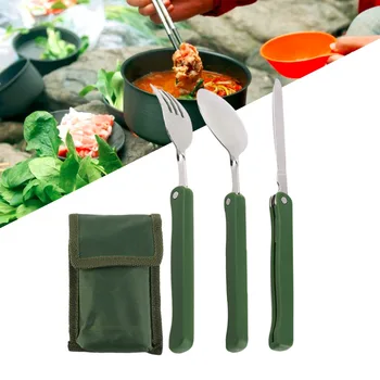 

3Pcs/Set Practical Folding Camping Tool Outdoor Tableware Folding Fork Spoon Knife Picnic Dinnerware Camping Kit New Arrival