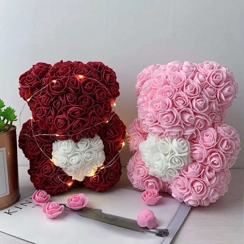 

2020 Hot Sale Teddy Bear with in Gift Box Bear of Roses Artificial Flower New Year Gifts for Women Valentines Gift