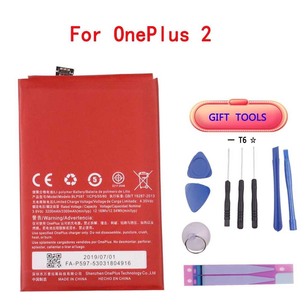 

Original Phone Battery BLP597 3200/3300mAh For OnePlus 2 A2001 High Quality Replacement Li-ion Batteries Free Tools