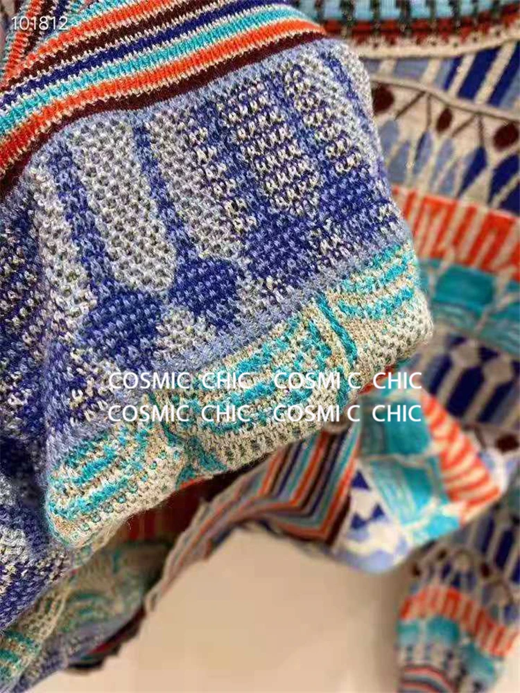 Cosmicchic вязанные кашемировые пуловеры для подиума с длинным рукавом геометрический цветной свитер для подиума дизайнерский осенний женский топ в полоску